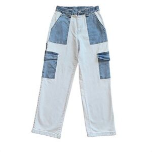 Almost Famous Women's Relaxed Two Toned Color Block Blue Jeans Size Small